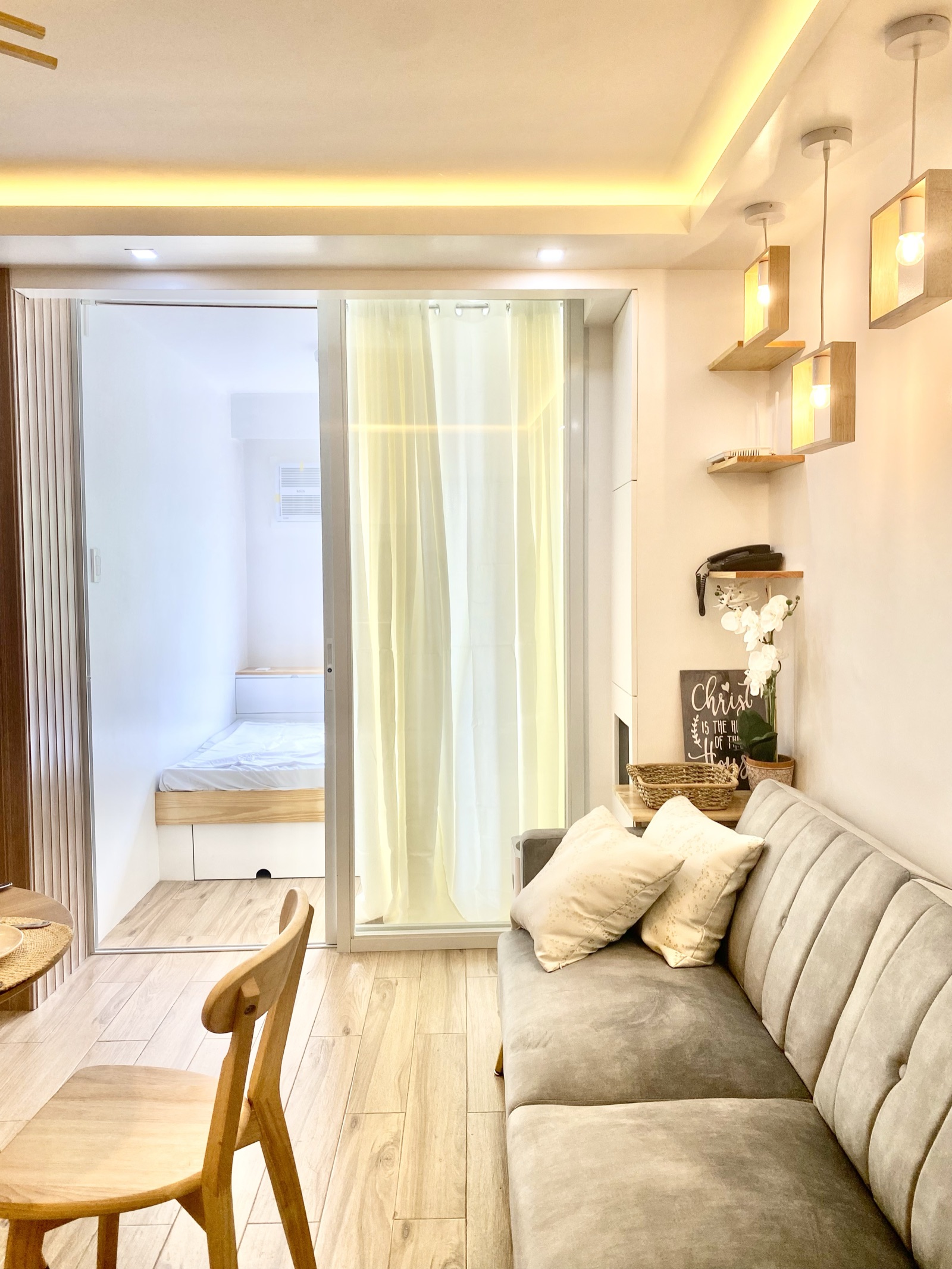 Living room with bedroom view